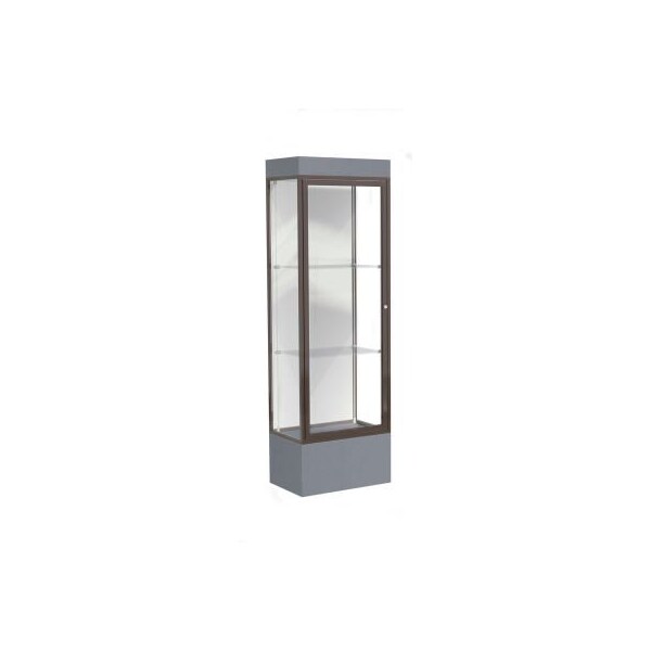 Waddell Display Case Of Ghent Edge Lighted Floor Case, White Back, Dark Bronze Frame, 12" Carbon Mesh Base, 24"W x 76"H x 20"D 93LFWH-BZ-CM - main